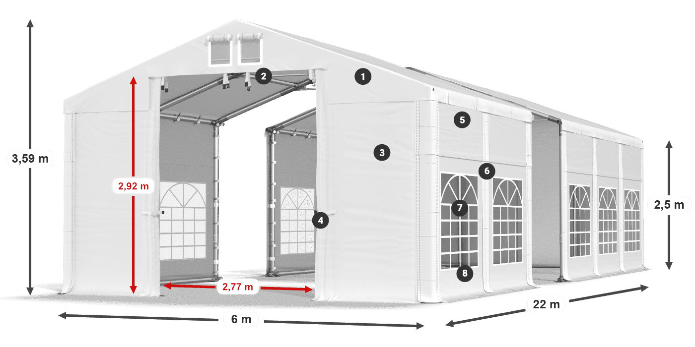 Střecha: MS 580 PVC Stěny: FR 620 PVC 2,5 m legenda