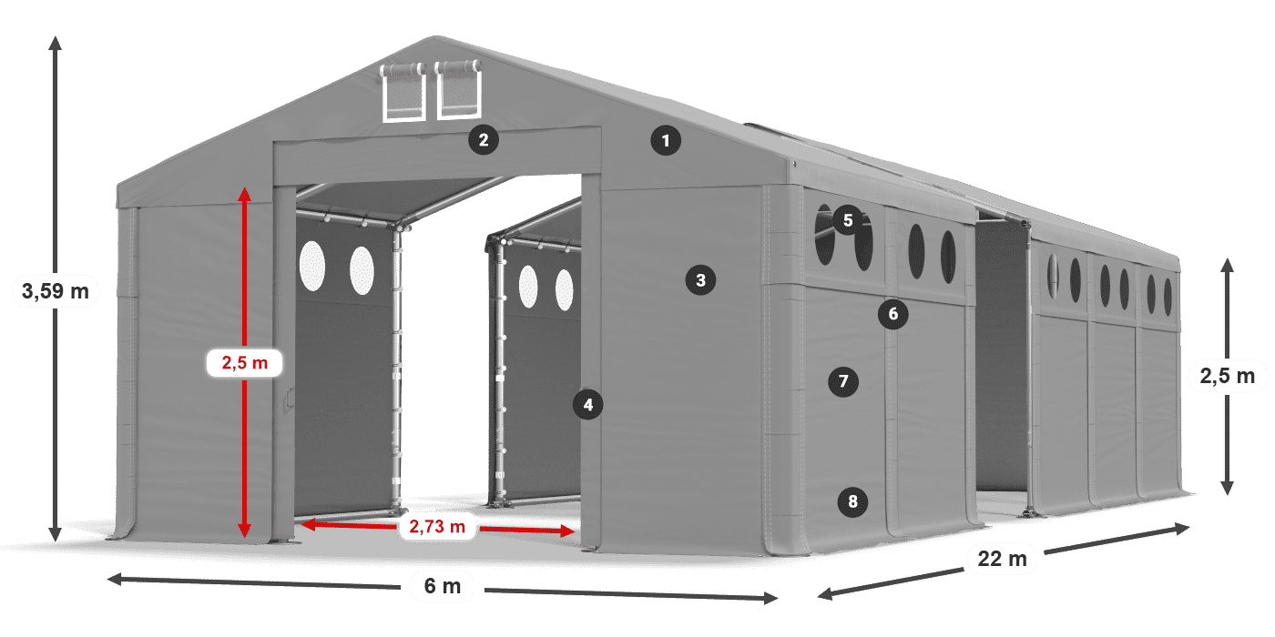 Střecha: SD 560 PVC Stěny: FR O 620 PVC legenda 2,5m