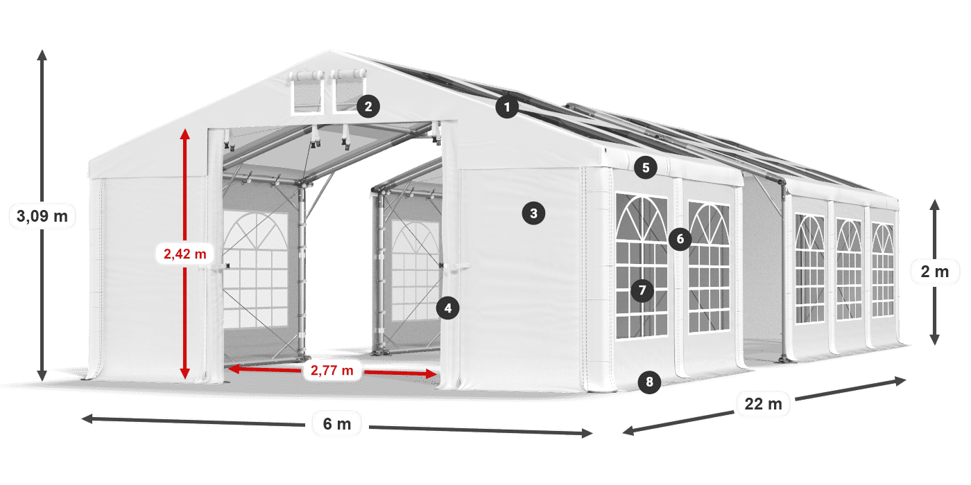 Střecha: MS T 580 PVC Stěny: FR 620 PVC 2m legenda