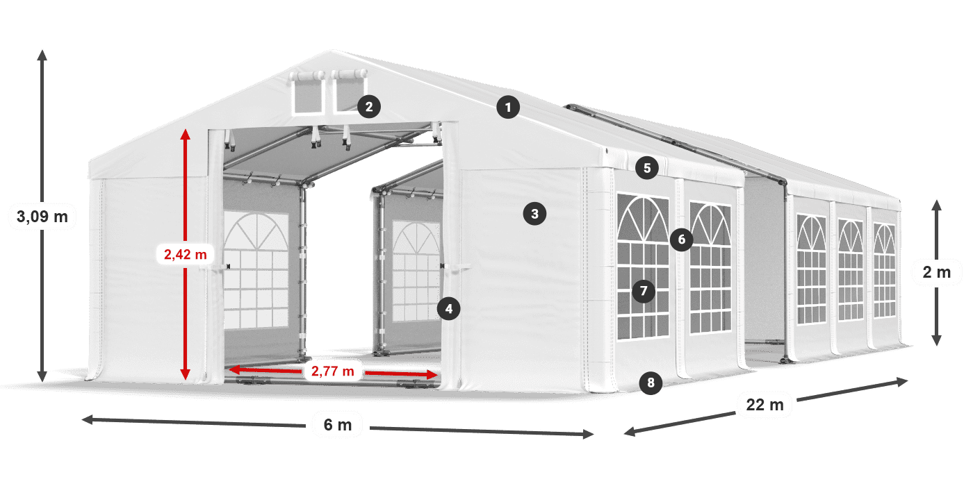 Střecha: MS 580 PVC Stěny: FR 620 PVC 2m legenda