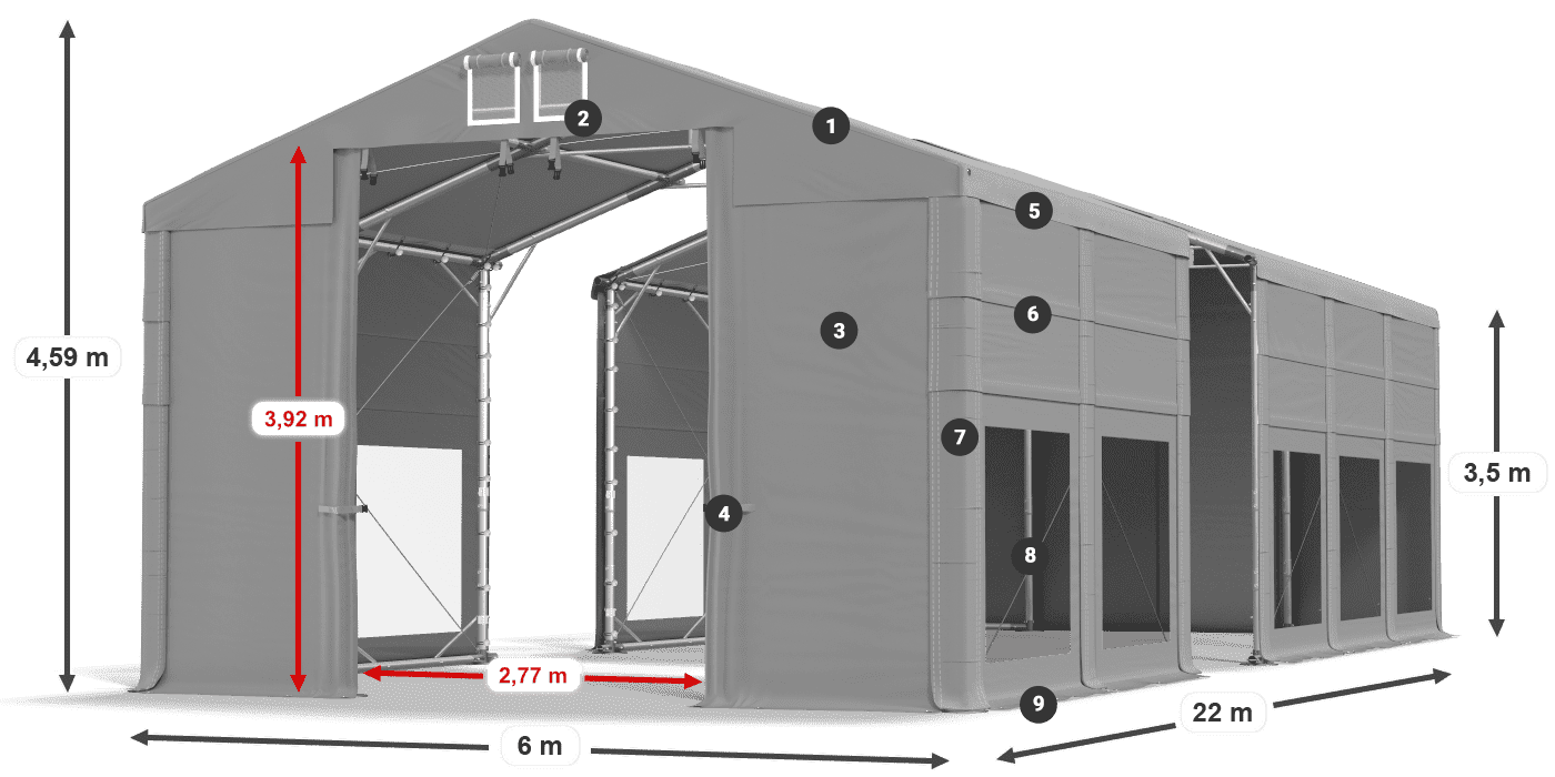 Střecha: FR 620 PVC Stěny: MS 580 PVC 3,5m legenda
