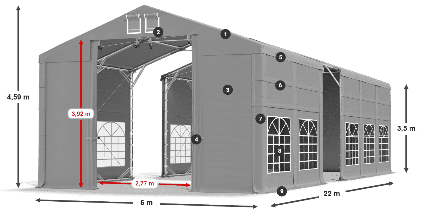 Střecha: FR 620 PVC Stěny: SD 500 PVC 3,5m legenda