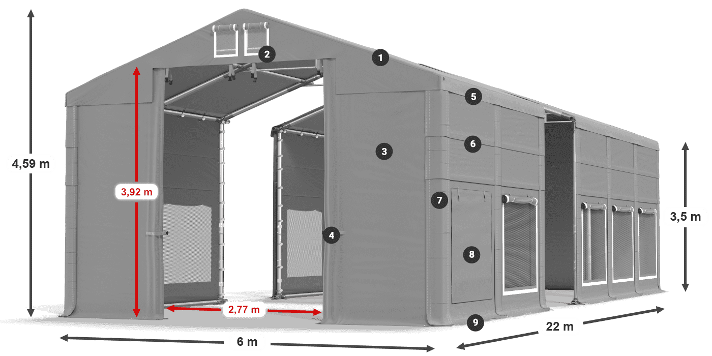 Střecha: MS 580 PVC Stěny: SD M 500 PVC 3,5m legenda