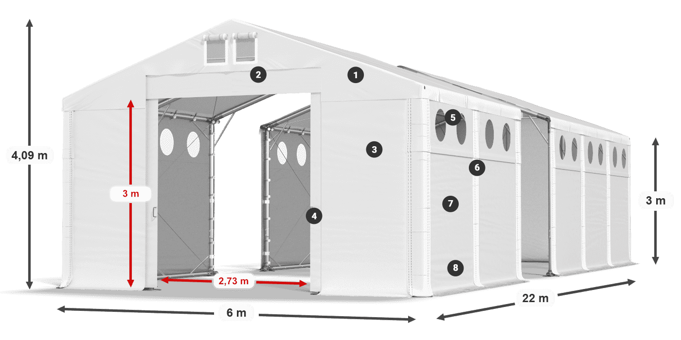 Střecha: FR 620 PVC Stěny: MS O 580 PVC 3m legenda