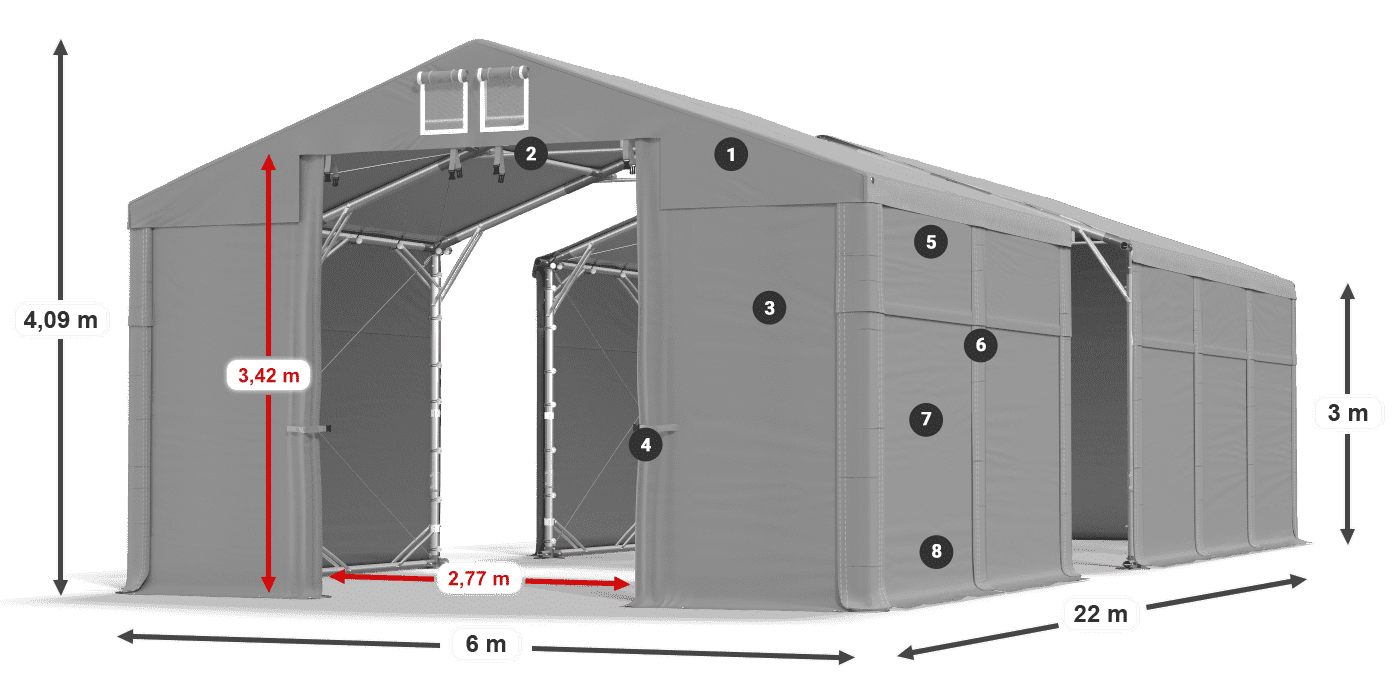 Střecha: FR 620 PVC Stěny: SD 500 PVC 3m legenda