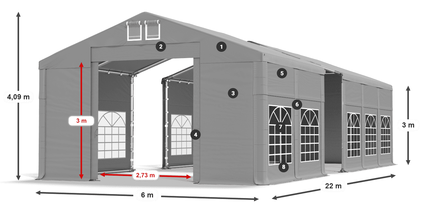 Střecha: FR 620 PVC Stěny: SD 500 PVC 3m legenda