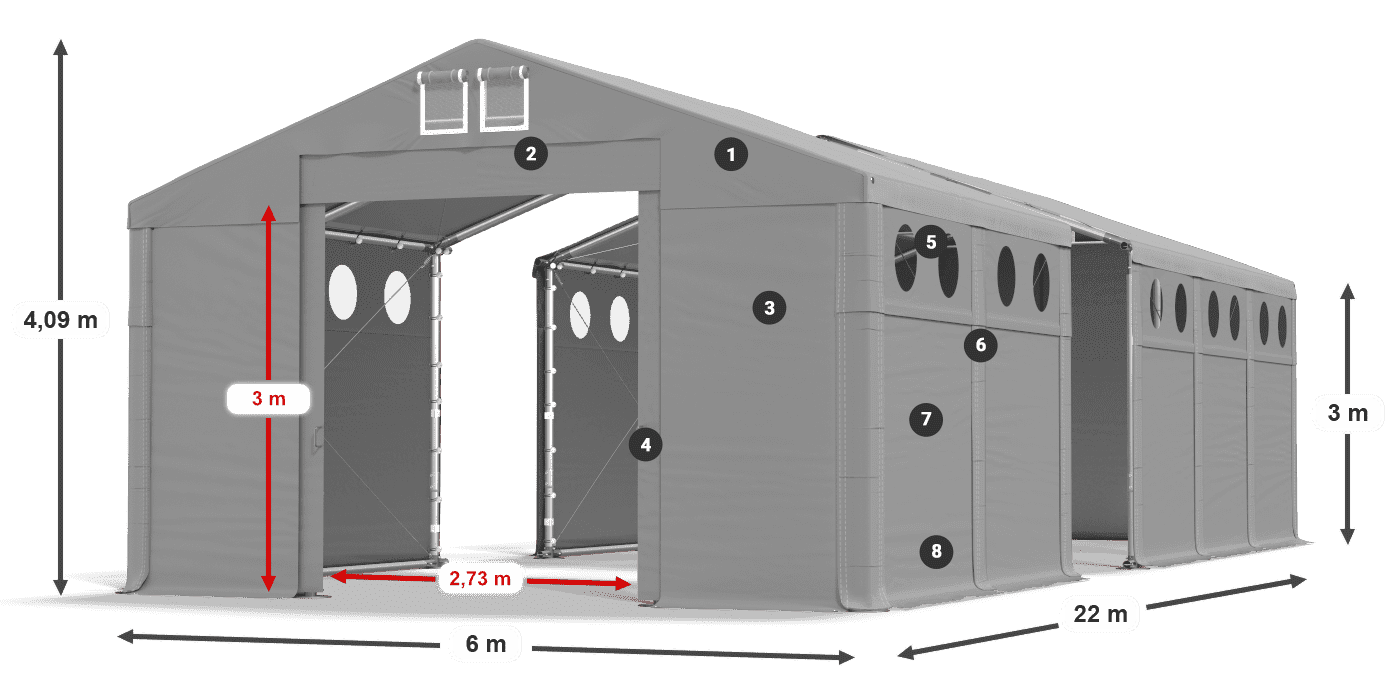 Střecha: MS 580 PVC Stěny: FR O 620 PVC 3m legenda