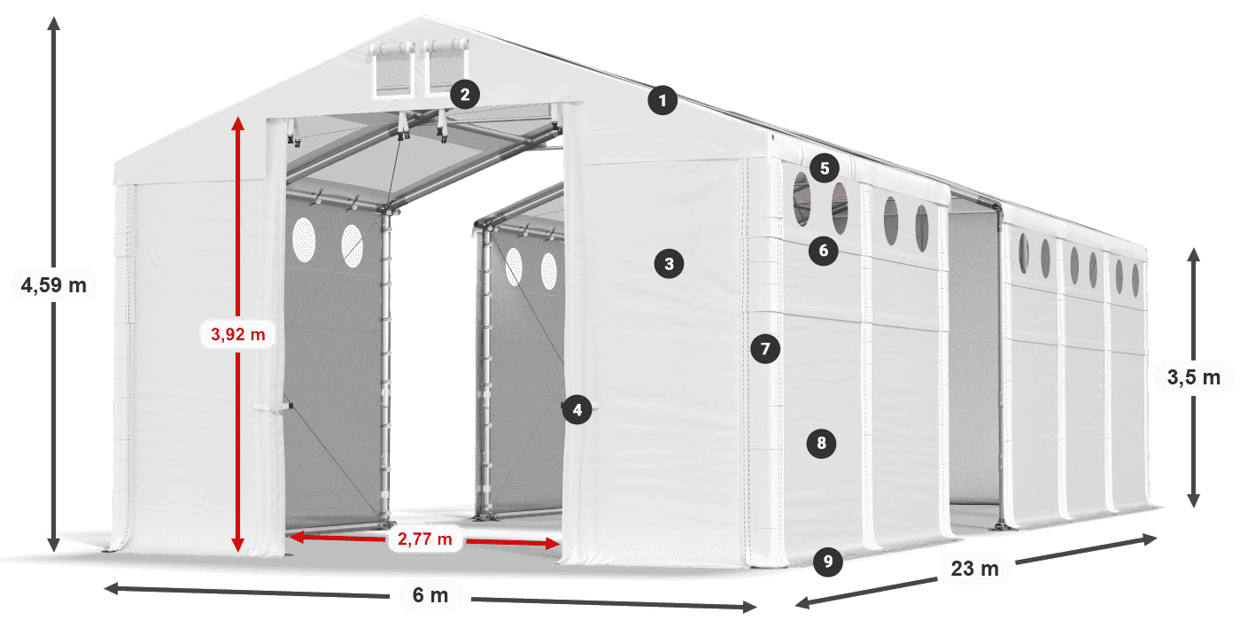 Střecha: MS T 580 PVC Stěny: FR O 620 PVC 3,5m legenda