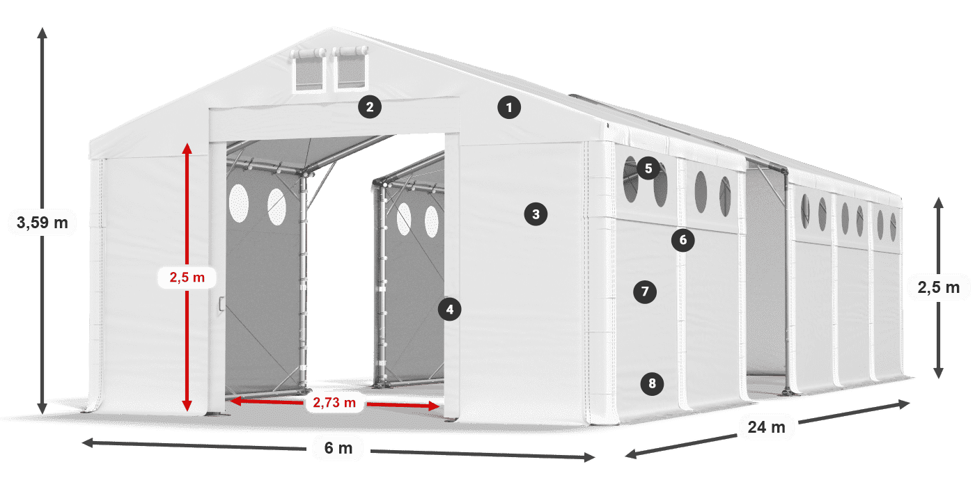 Střecha: MS 580 PVC Stěny: FR O 620 PVC 2,5 m legenda