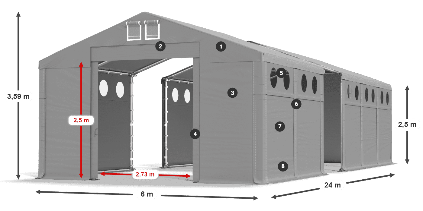 Střecha: MS 580 PVC Stěny: FR O 620 PVC 2,5 m legenda