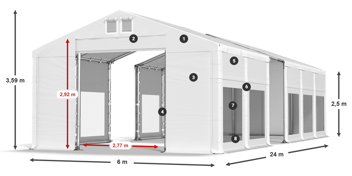 Střecha: MS 580 PVC Stěny: MS 580 PVC 2,5 m legenda