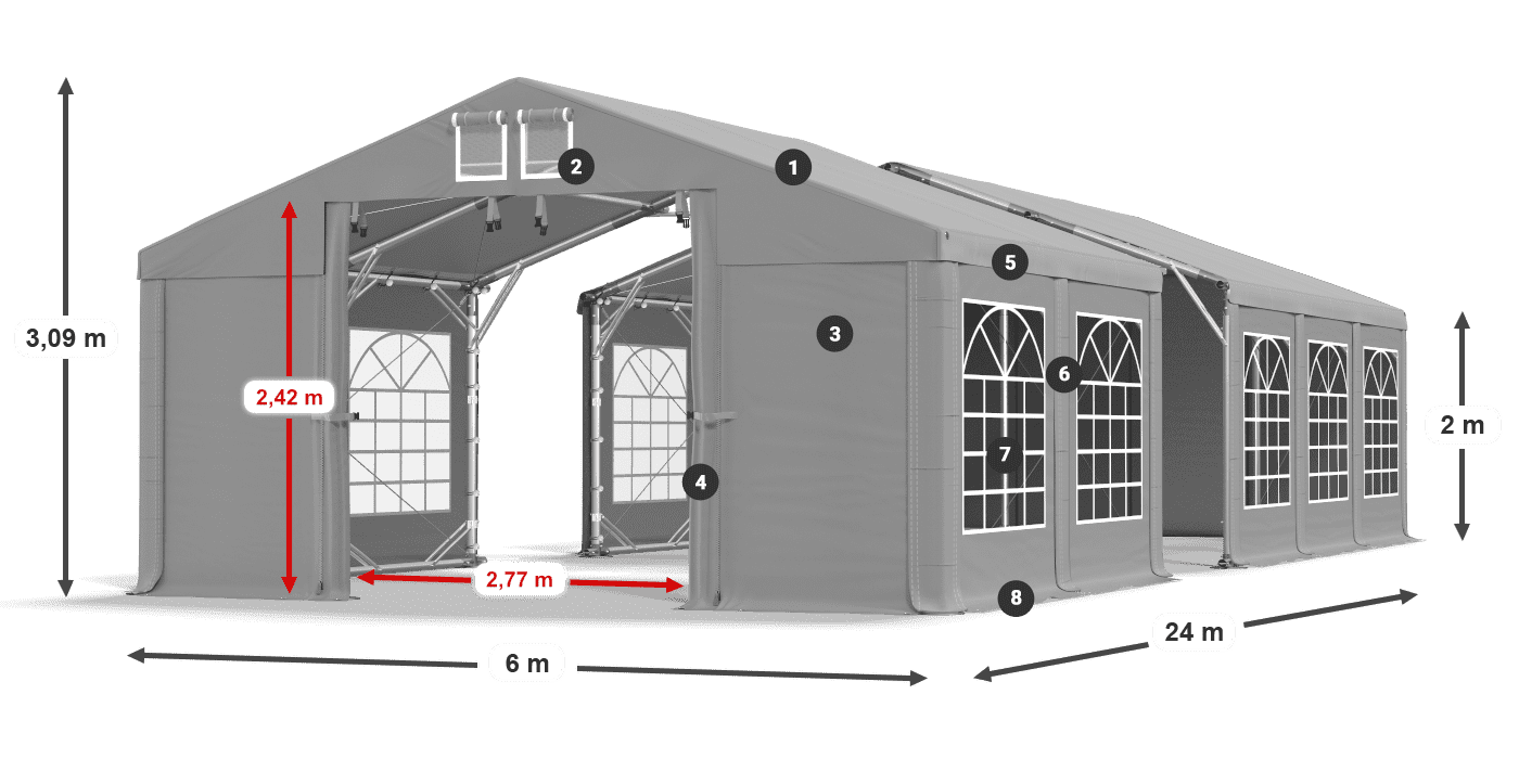 Střecha: FR 620 PVC Stěny: SD 500 PVC 2m legenda