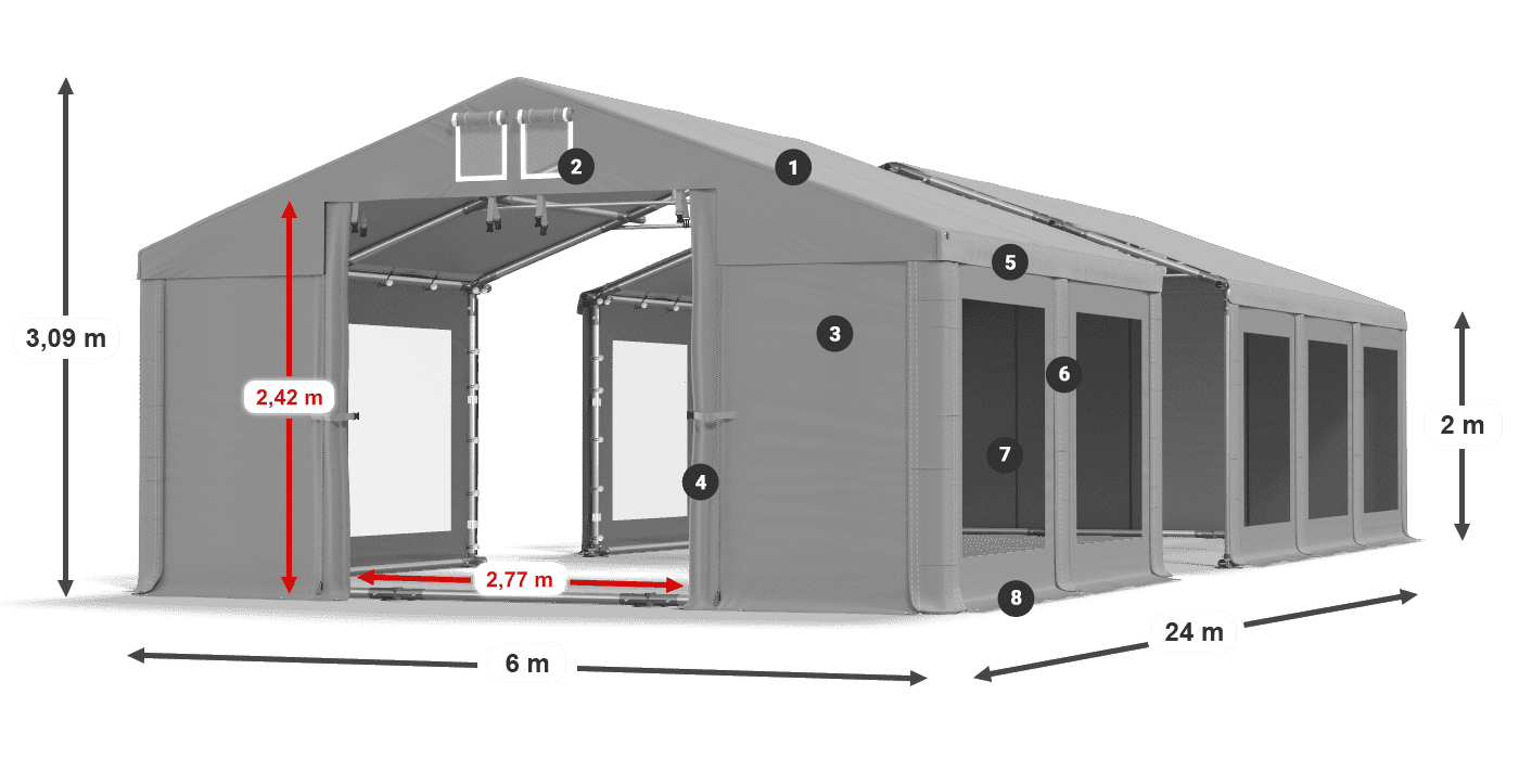 Střecha: MS 580 PVC Stěny: MS 580 PVC 2m legenda