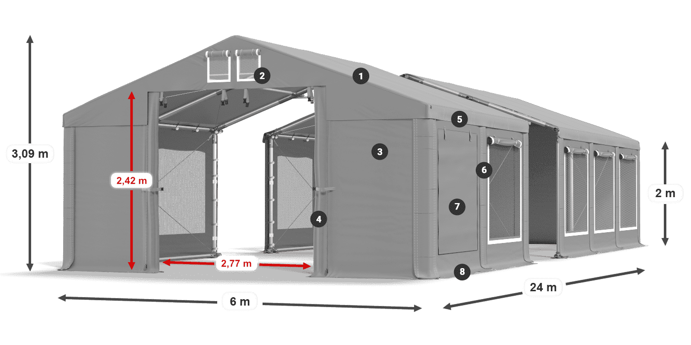 Střecha: MS 580 PVC Stěny: SD M 500 PVC 2m legenda