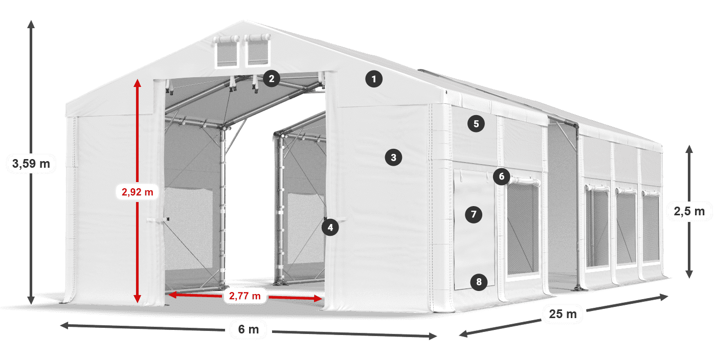 Střecha: MS 580 PVC Stěny: SD M 500 PVC 2,5 m legenda