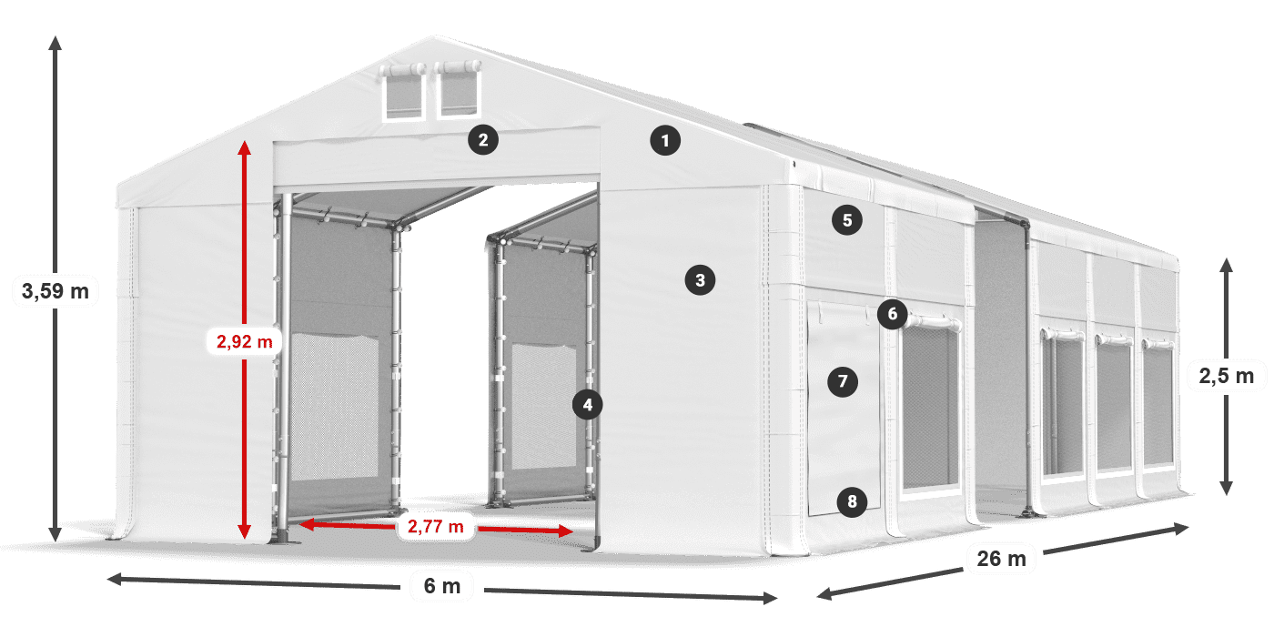 Střecha: FR 620 PVC Stěny: SD 500 PVC 2,5 m legenda