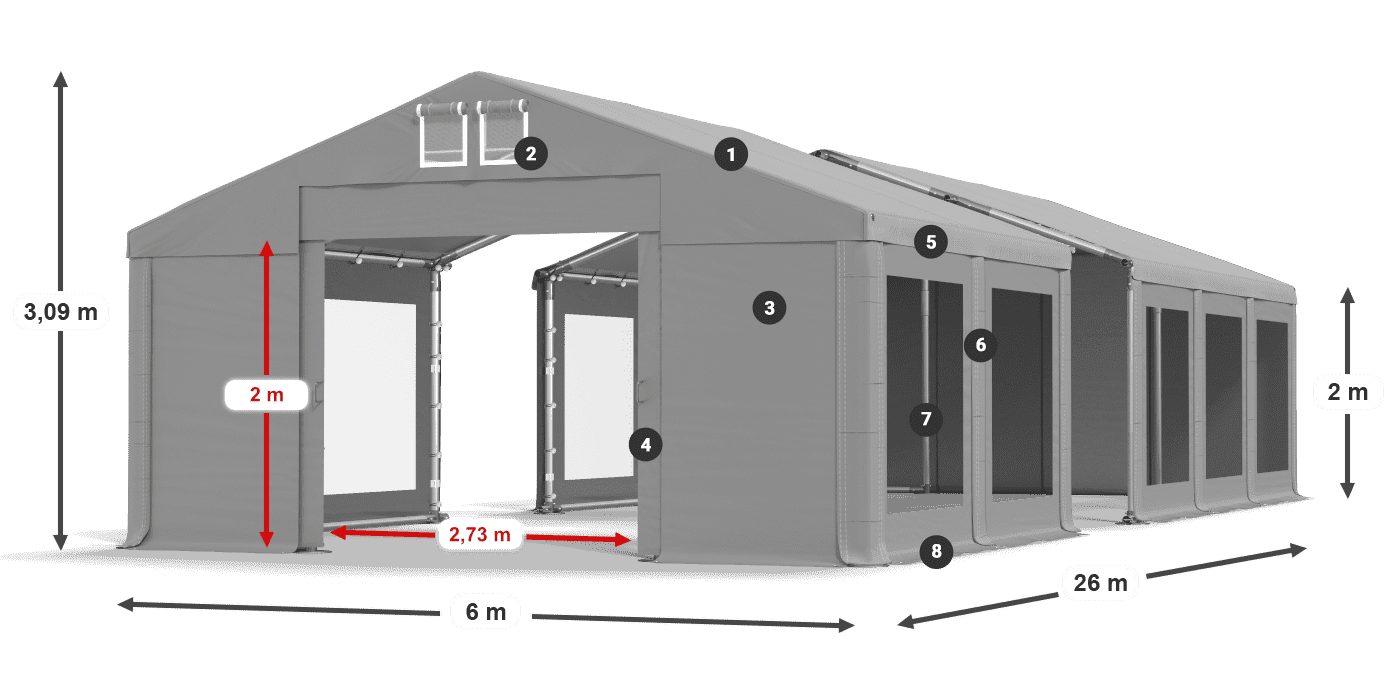 Střecha: FR 620 PVC Stěny: MS 580 PVC 2m legenda