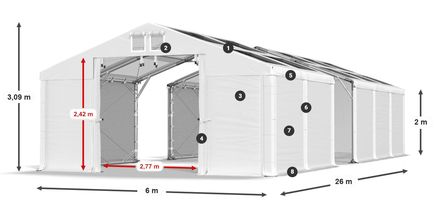 Střecha: MS T 580 PVC Stěny: FR 620 PVC 2m legenda