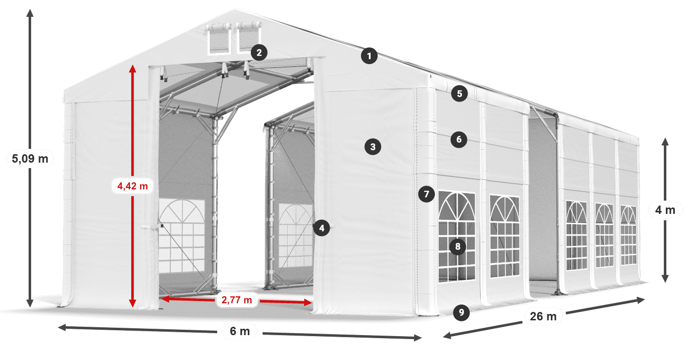 Střecha: MS T 580 PVC Stěny: SD 500 I PVC 4m legenda