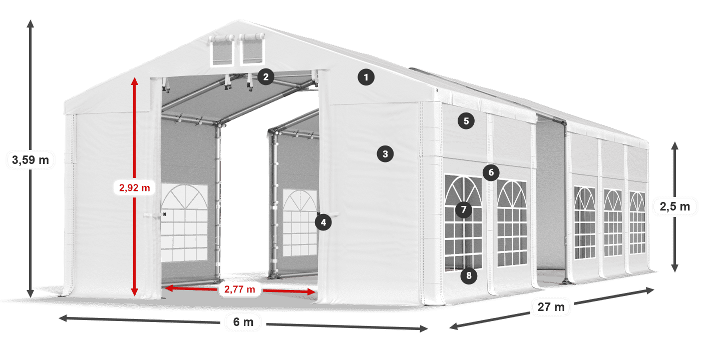 Střecha: FR 620 PVC Stěny: SD 500 PVC 2,5 m legenda