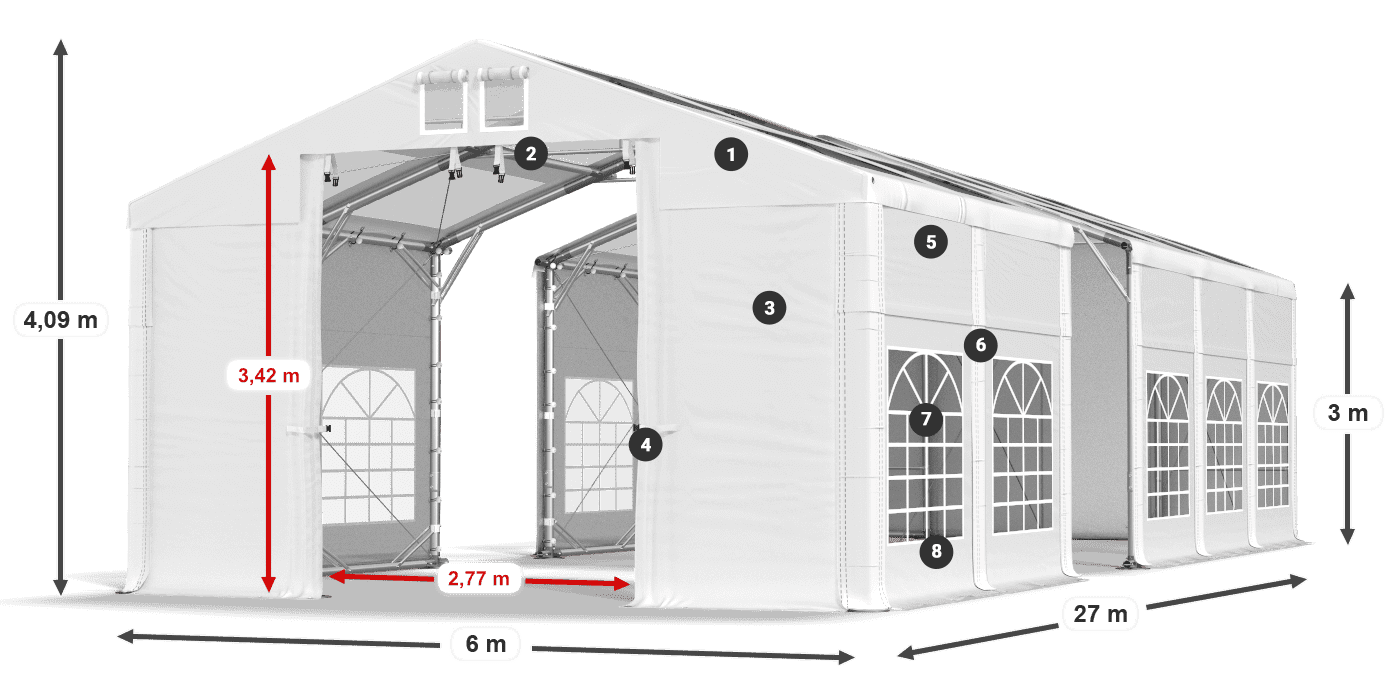 Střecha: MS T 580 PVC Stěny: FR 620 PVC 3m legenda