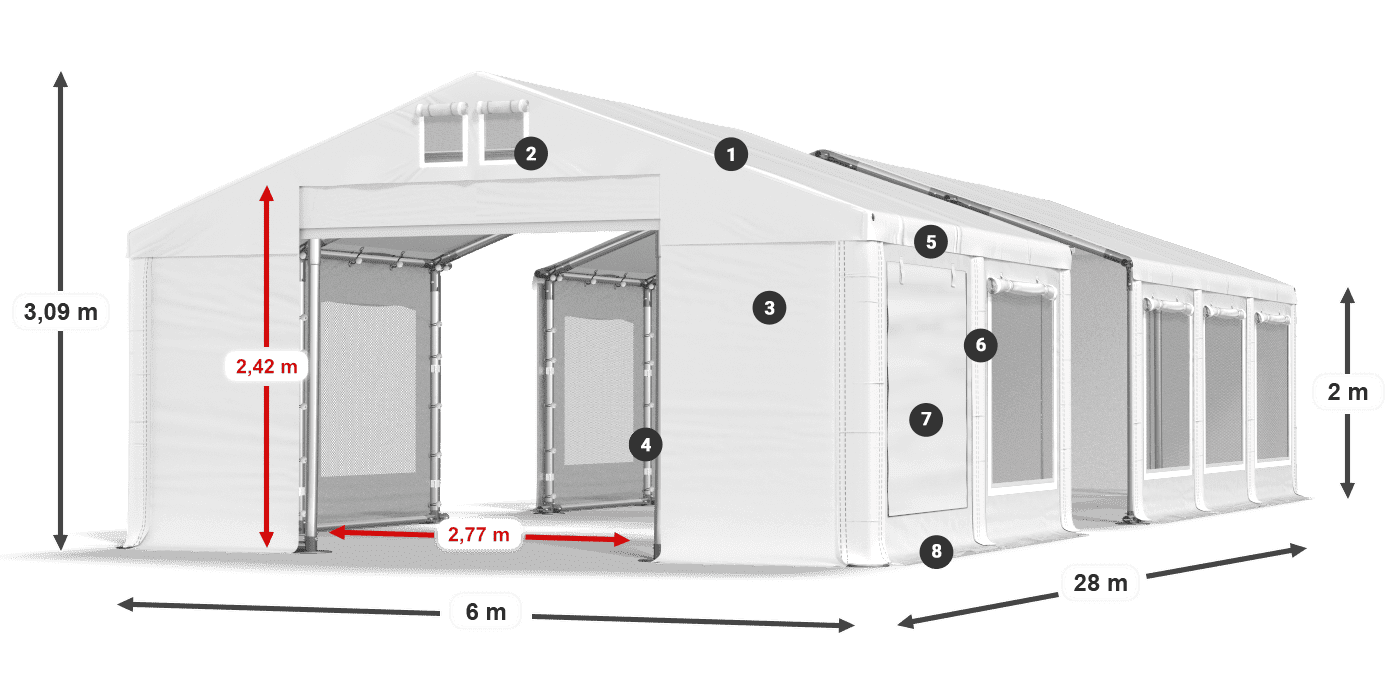 Střecha: MS 580 PVC Stěny: SD M 500 PVC 2m legenda