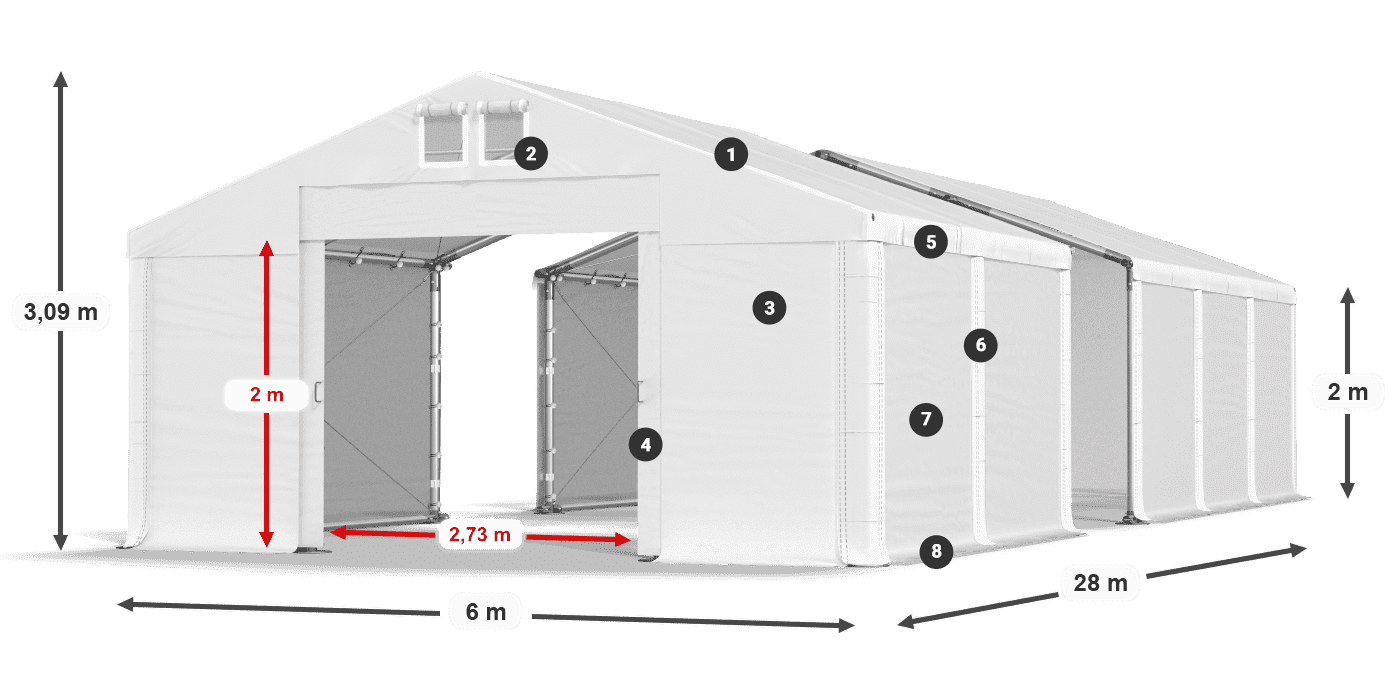 Střecha: MS 580 PVC Stěny: SD 500 PVC 2m legenda