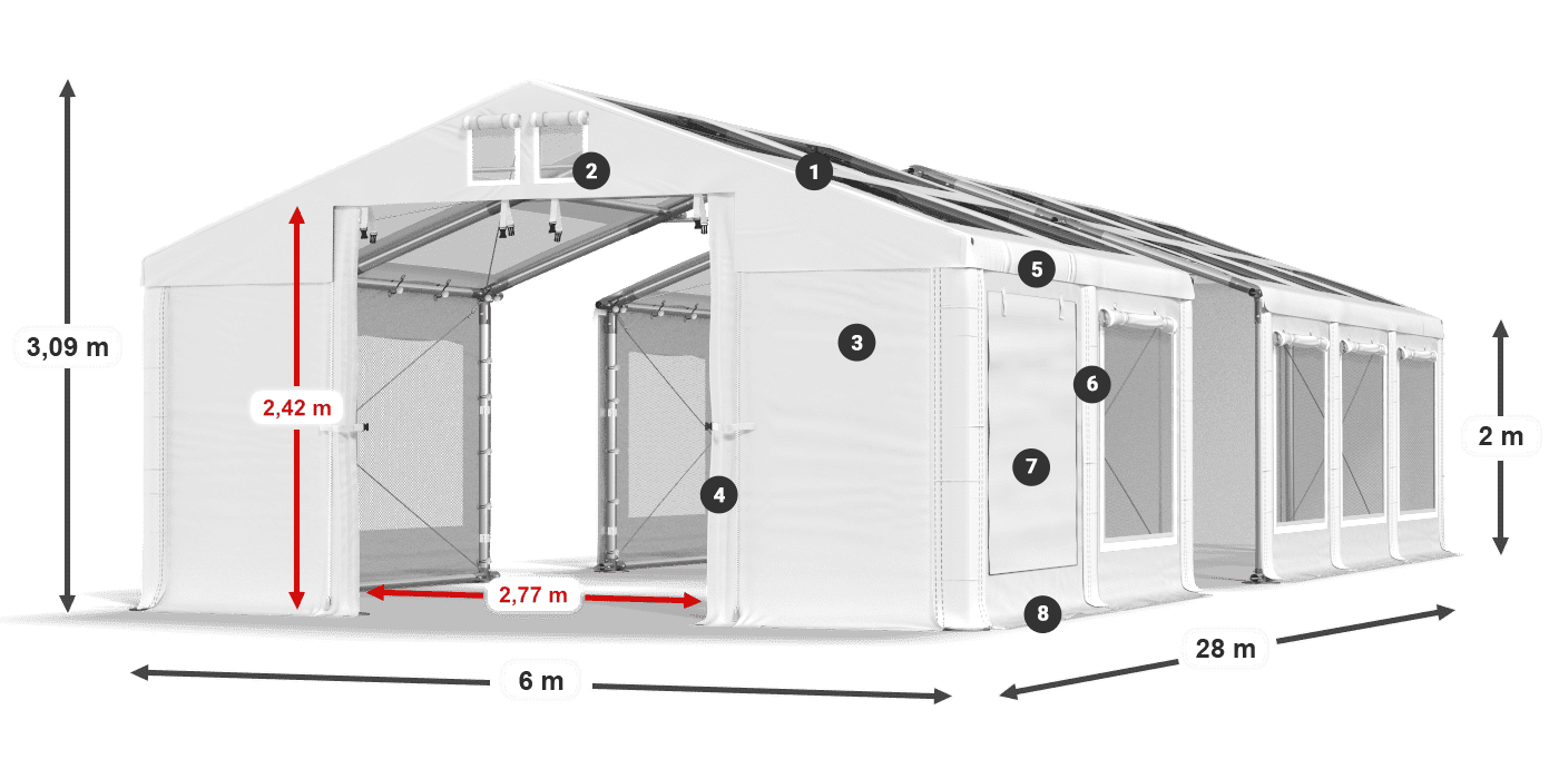 Střecha: MS T 580 PVC Stěny: SDM 500 PVC 2m legenda