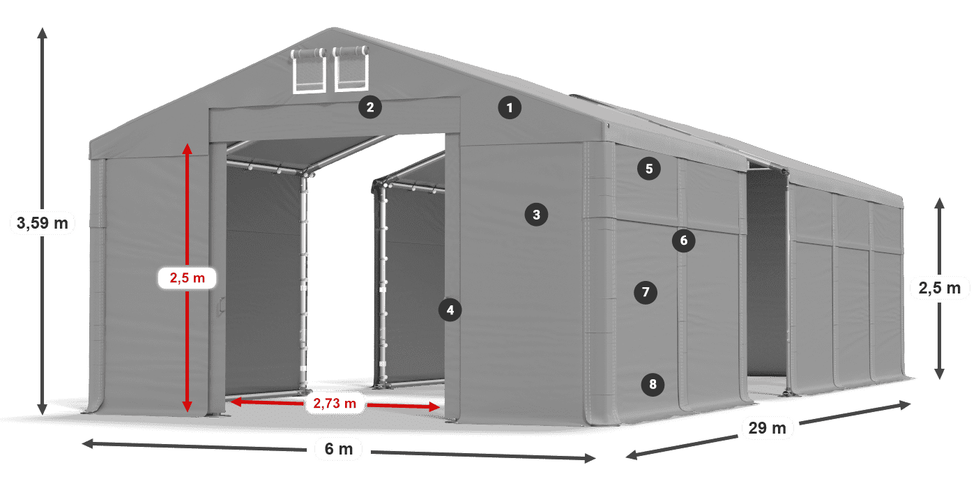 Střecha: FR 620 PVC Stěny: MS 580 PVC 2,5 m legenda