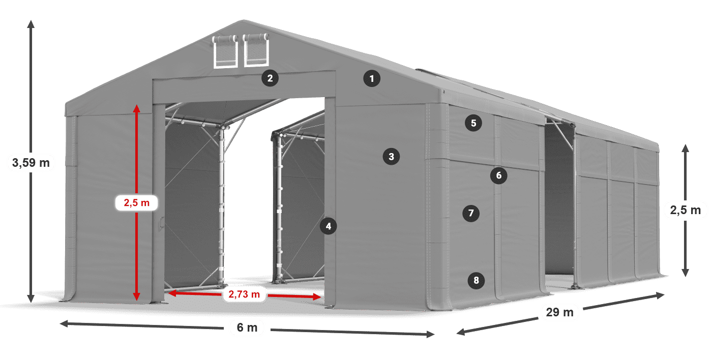Střecha: MS 580 PVC Stěny: SD 500 PVC 2,5 m legenda