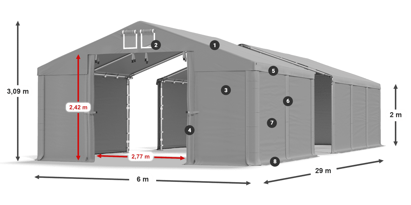 Střecha: FR 620 PVC Stěny: SD 580 PVC 2m legenda