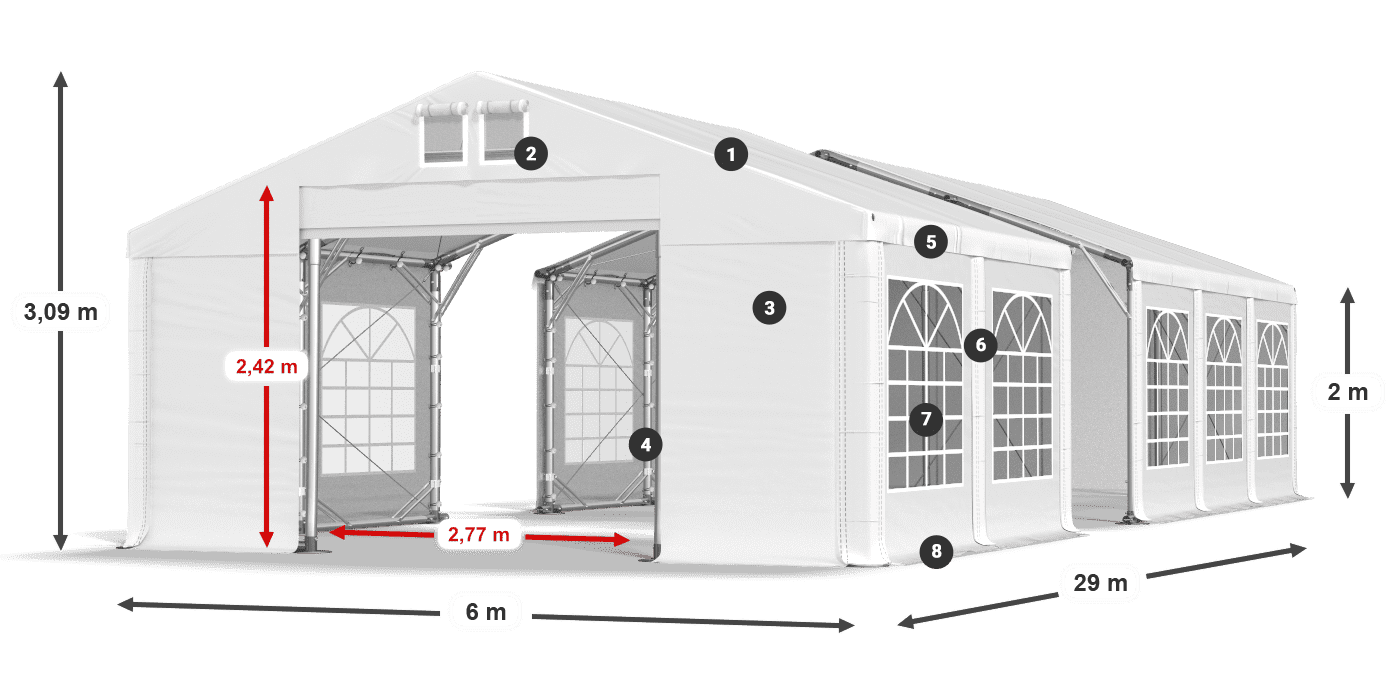Střecha: FR 620 PVC Stěny: SD 500 PVC 2m legenda