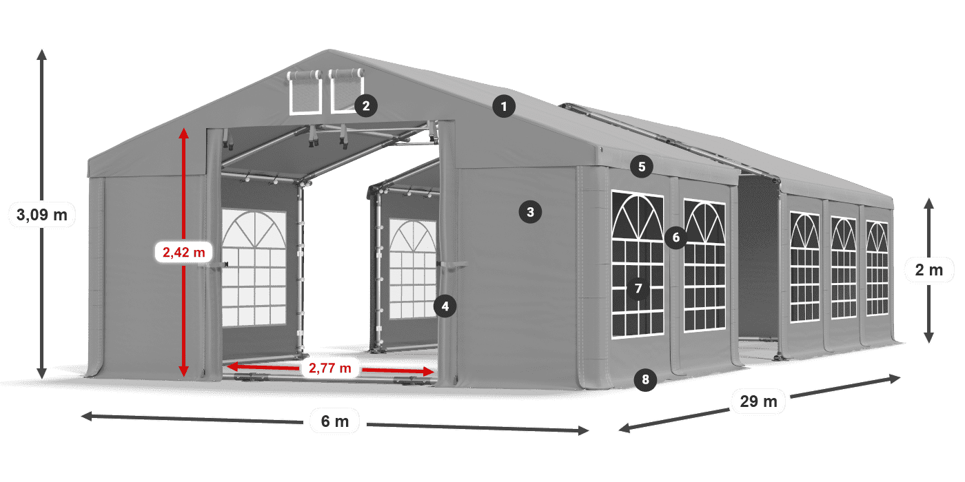 Střecha: FR 620 PVC Stěny: SD 500 PVC 2m legenda