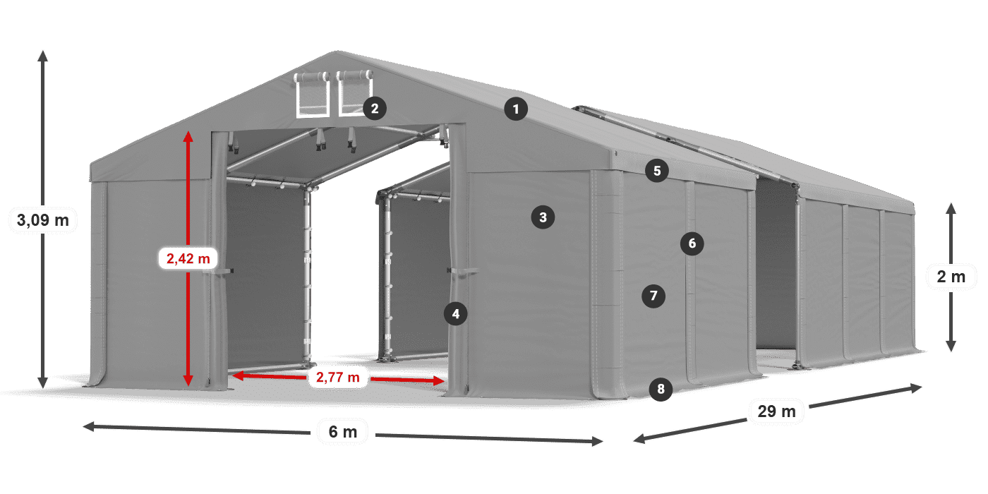 Střecha: FR 620 PVC Stěny: SD 500 PVC 2m legenda