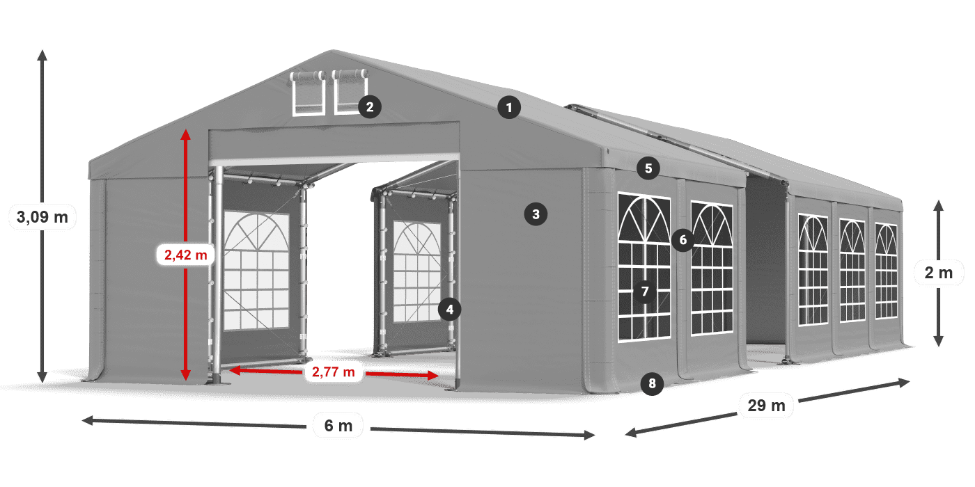 Střecha: FR 620 PVC Stěny: SD 500 PVC 2m legenda