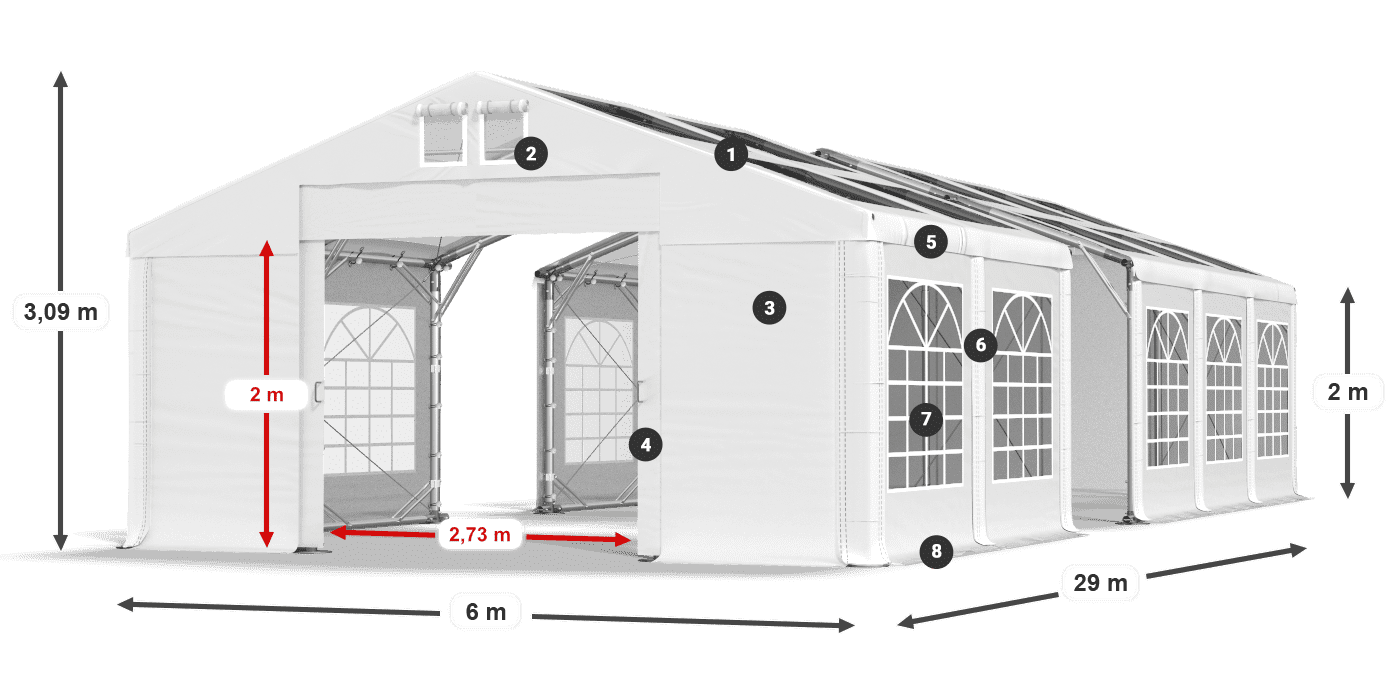 Střecha: MS 580 PVC Stěny: SD 500 PVC 2m legenda