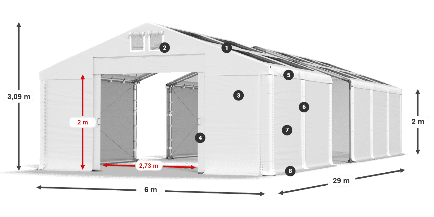 Střecha: MS T 580 PVC Stěny: SD 500 PVC 2m legenda
