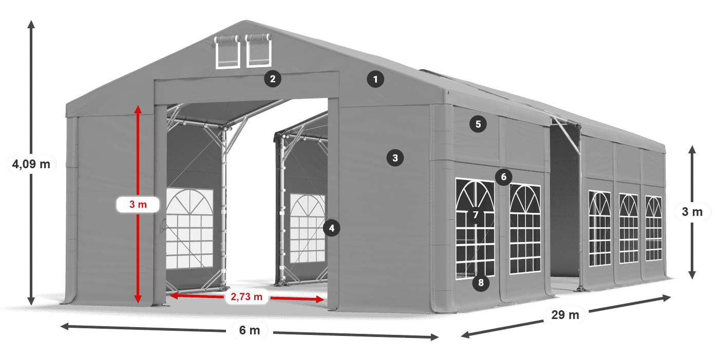 Střecha: FR 620 PVC Stěny: SD 500 PVC 3m legenda