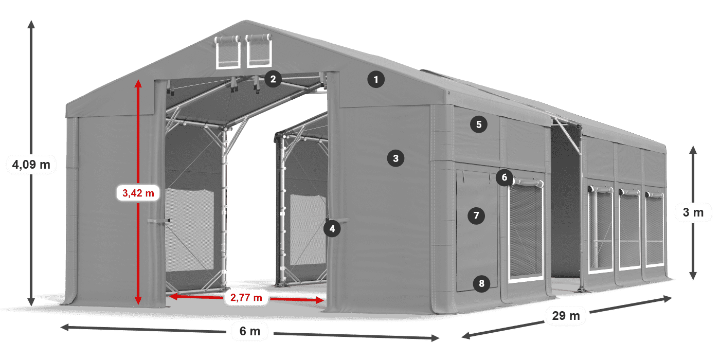 Střecha: FR 620 PVC Stěny: SD 500 PVC 3m legenda