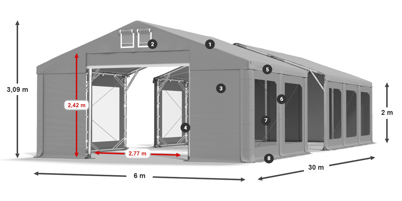 Střecha: FR 620 PVC Stěny: MS 580 PVC 2m legenda