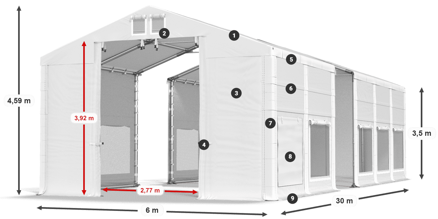 Střecha: MS 580 PVC Stěny: SD M 500 PVC 3,5m legenda