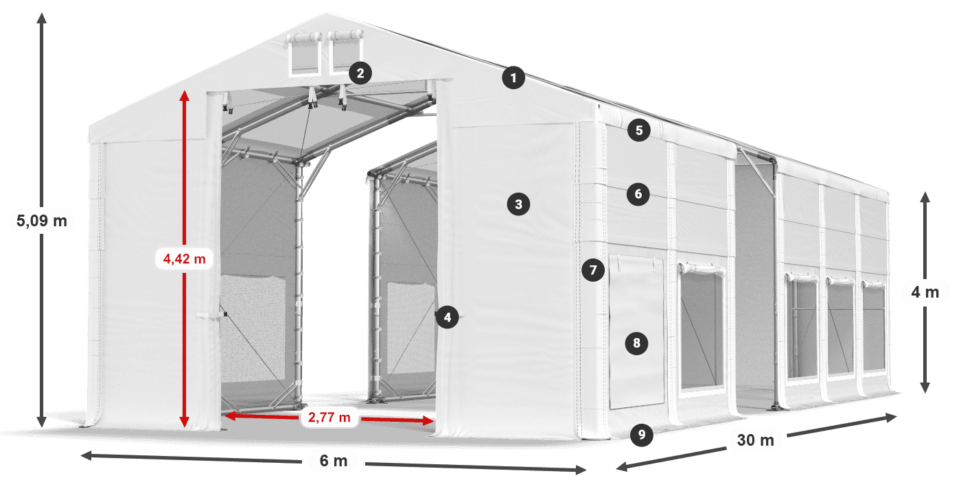 Střecha: MS T 580 PVC Stěny: SD M 500 PVC 4m legenda