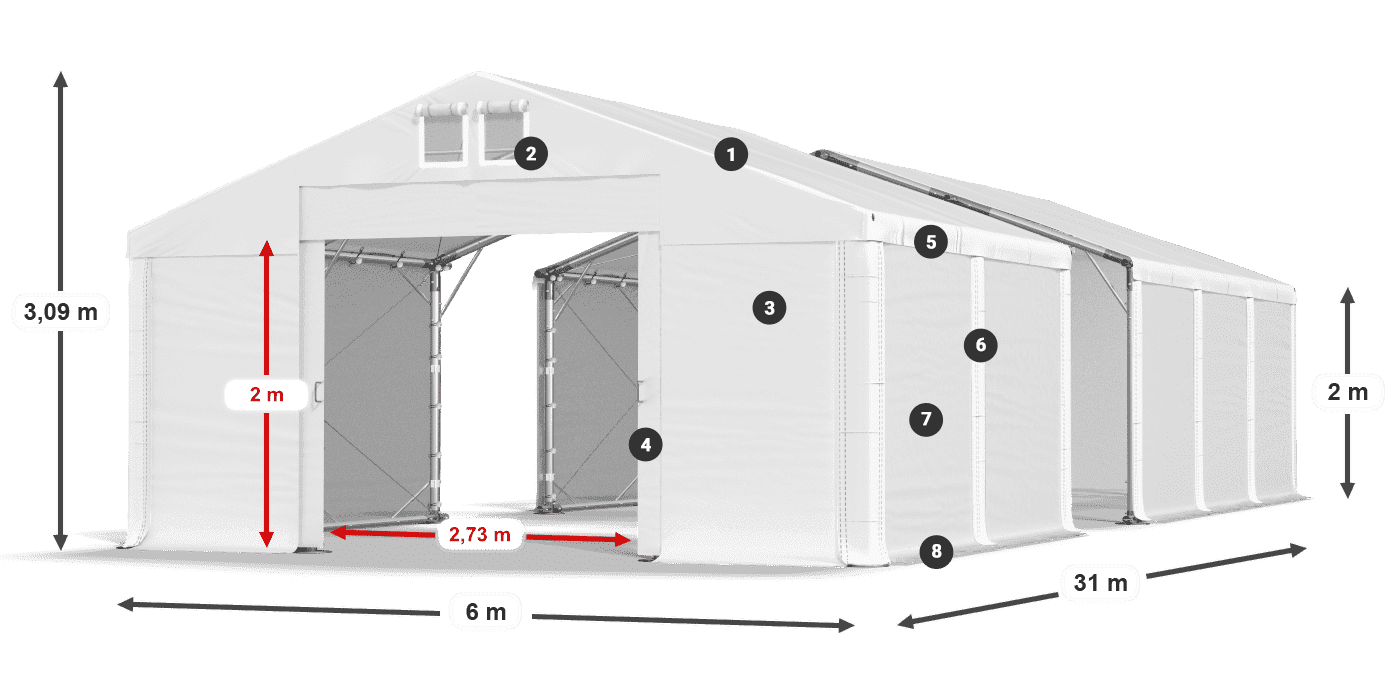 Střecha: MS 580 PVC Stěny: FR M 620 PVC 2m legenda