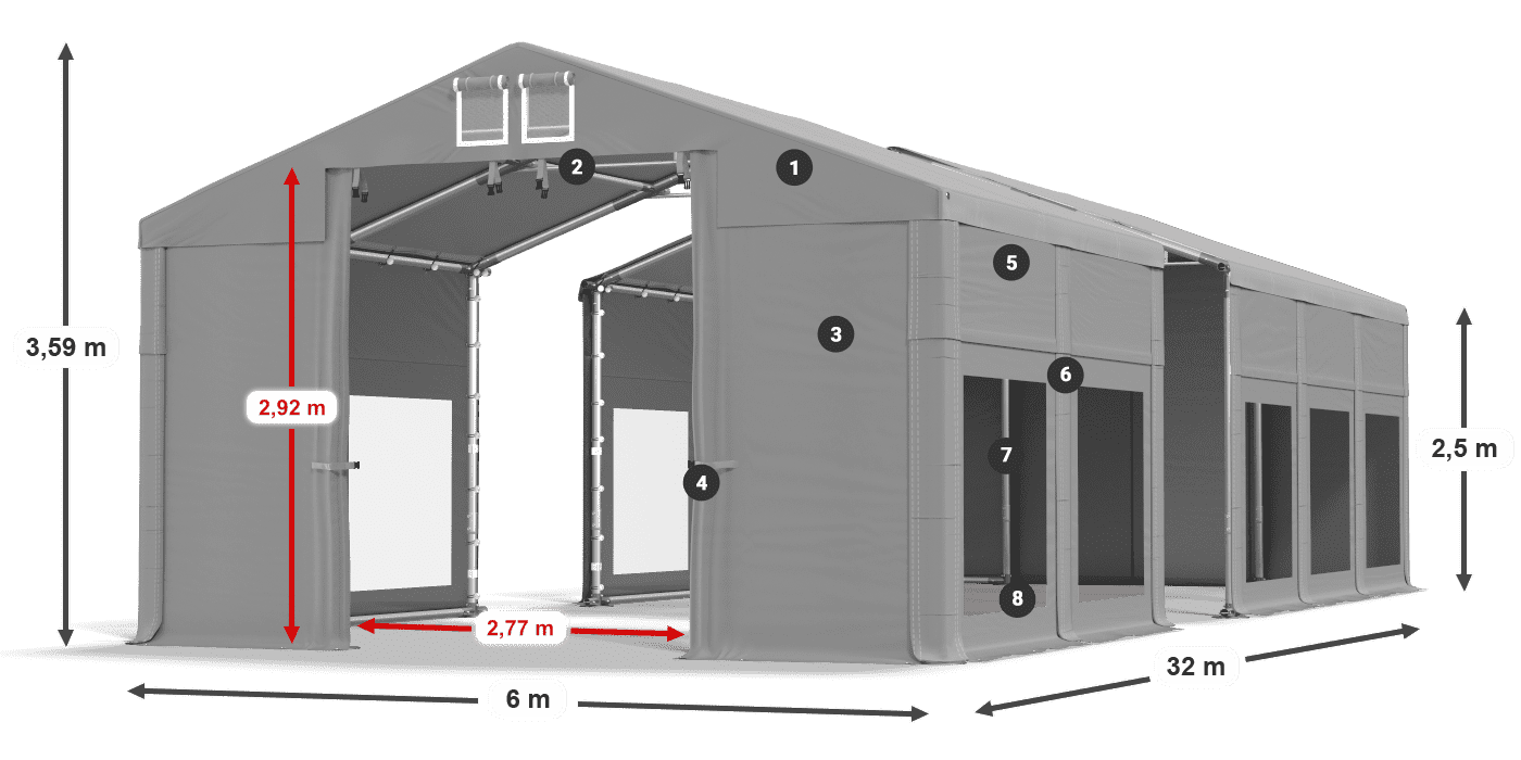 Střecha: FR 620 PVC Stěny: MS 580 PVC 2,5 m legenda