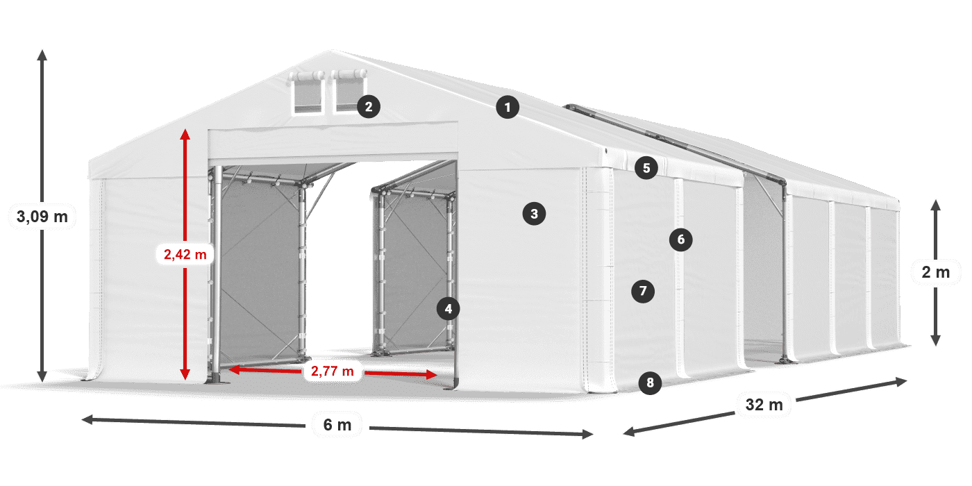 Střecha: FR 620 PVC Stěny: SD 500 PVC 2m legenda