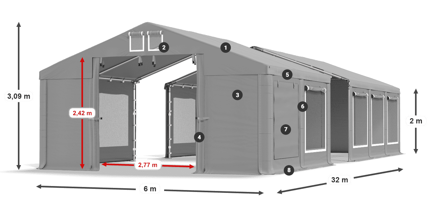 Střecha: FR 620 PVC Stěny: SD 500 PVC 2m legenda
