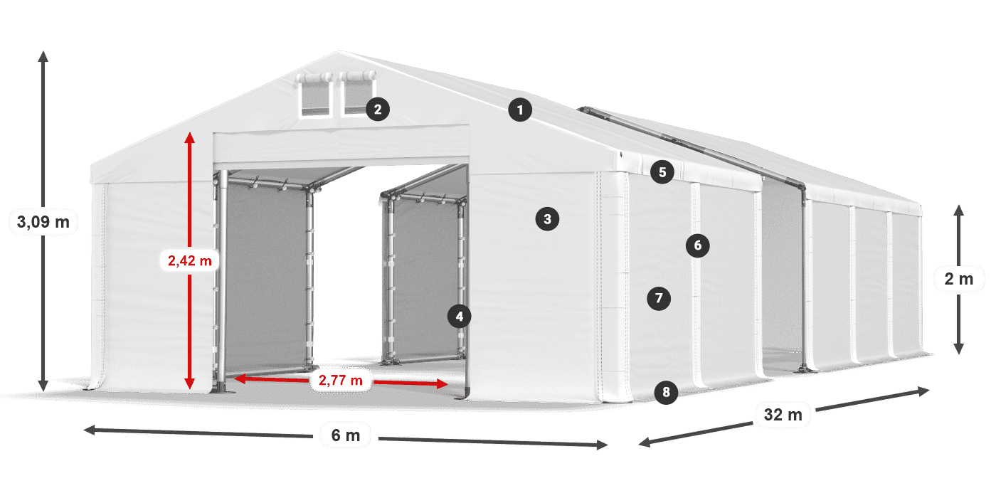 Střecha: FR 620 PVC Stěny: SD 500 PVC 2m legenda
