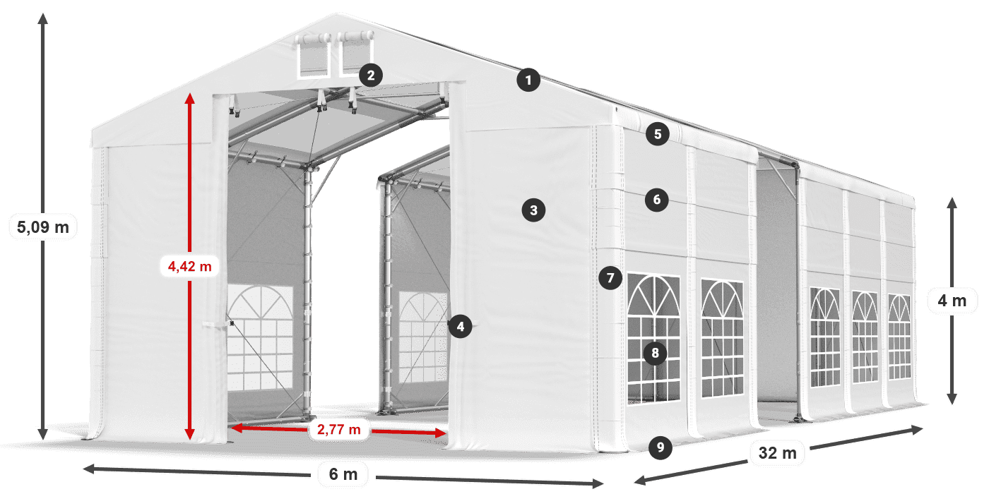 Střecha: MS T 580 PVC Stěny: SD 500 I PVC 4m legenda