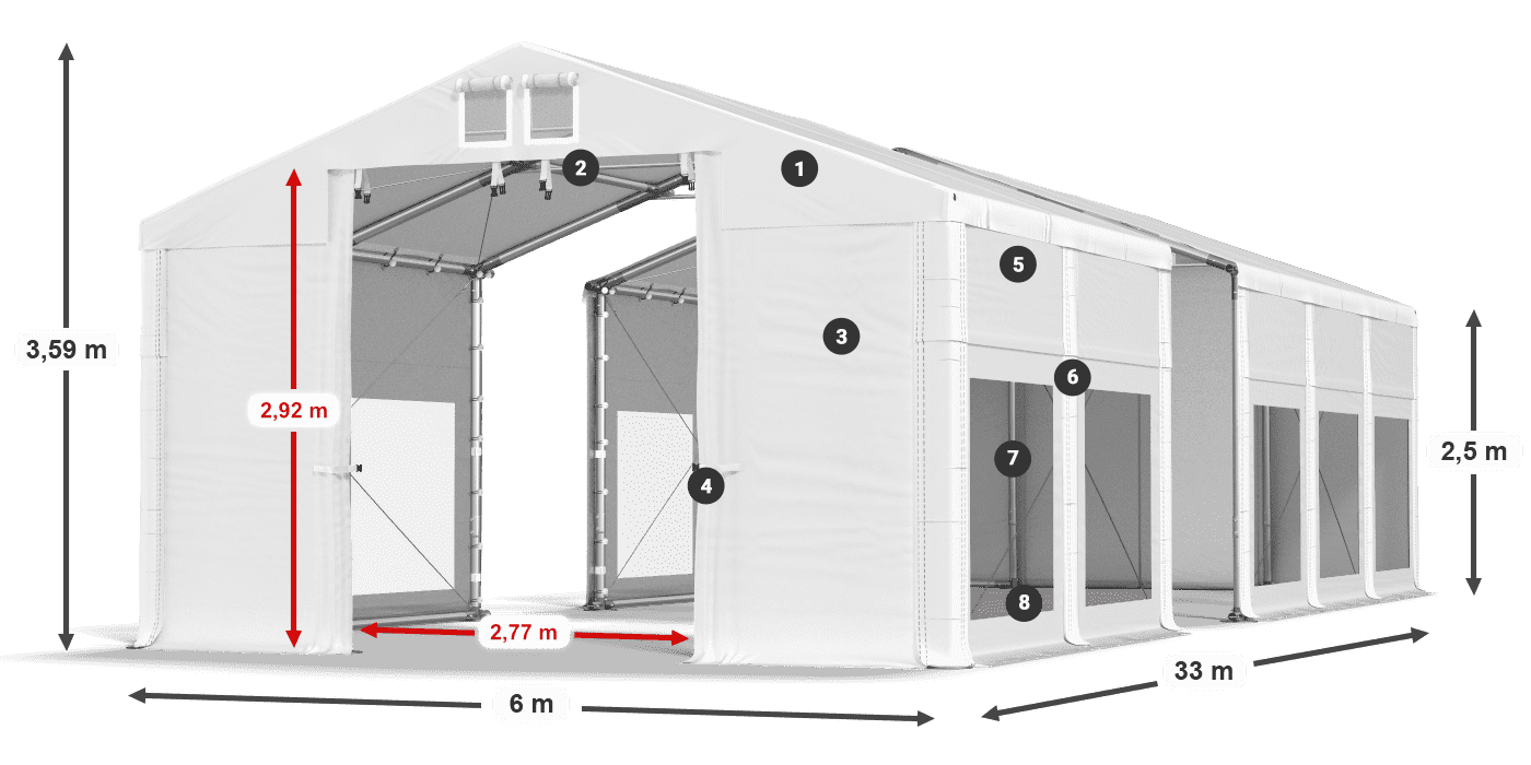 Střecha: FR 620 PVC Stěny: MS 580 PVC 2,5 m legenda