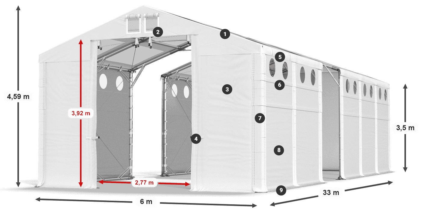 Střecha: MS T 580 PVC Stěny: MS O 580 PVC 3,5m legenda